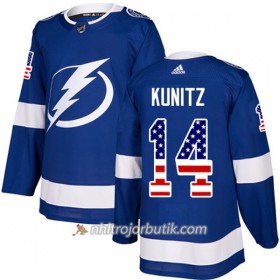 Män Ishockey Tampa Bay Lightning Tröja Chris Kunitz 14 Adidas 2017-2018 Blå USA Flag Fashion Authentic